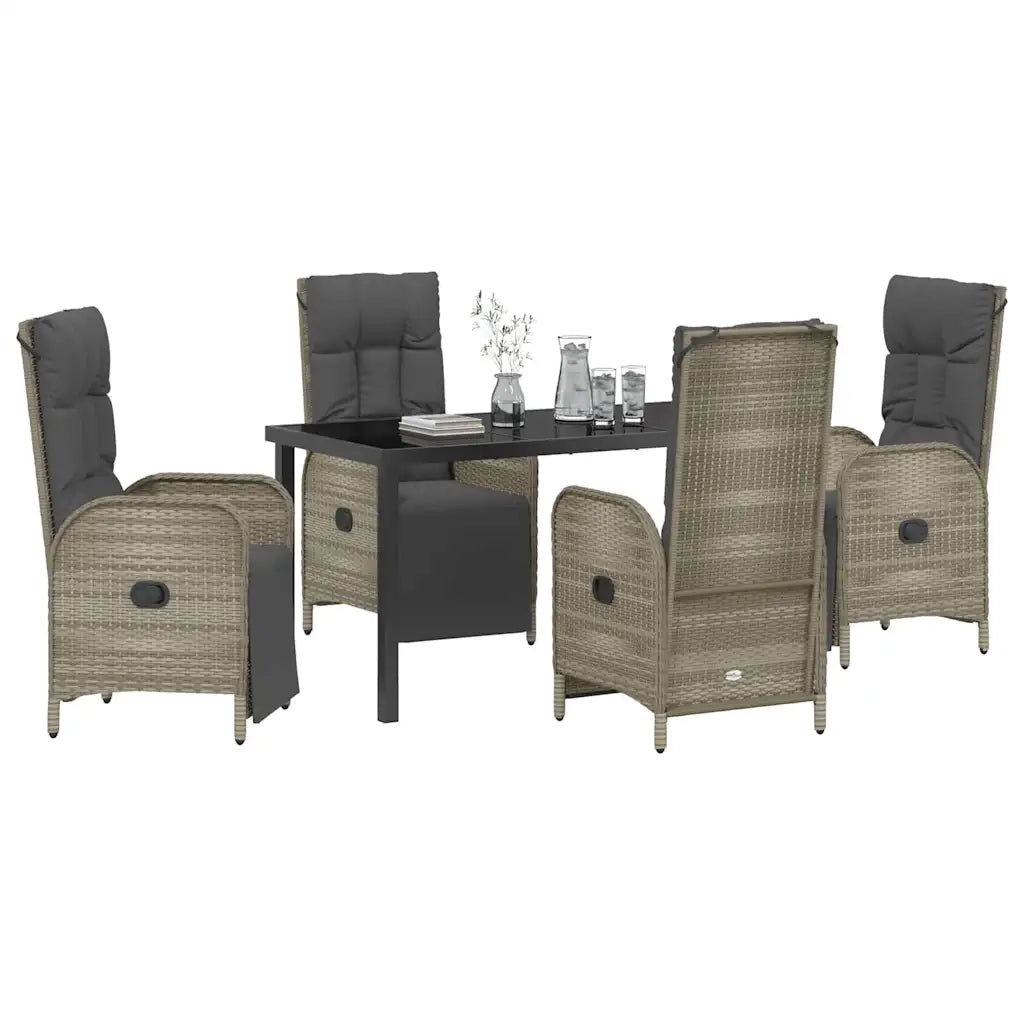 Set da Pranzo per Giardino con cuscino 5 pcs Grigio polyrattan