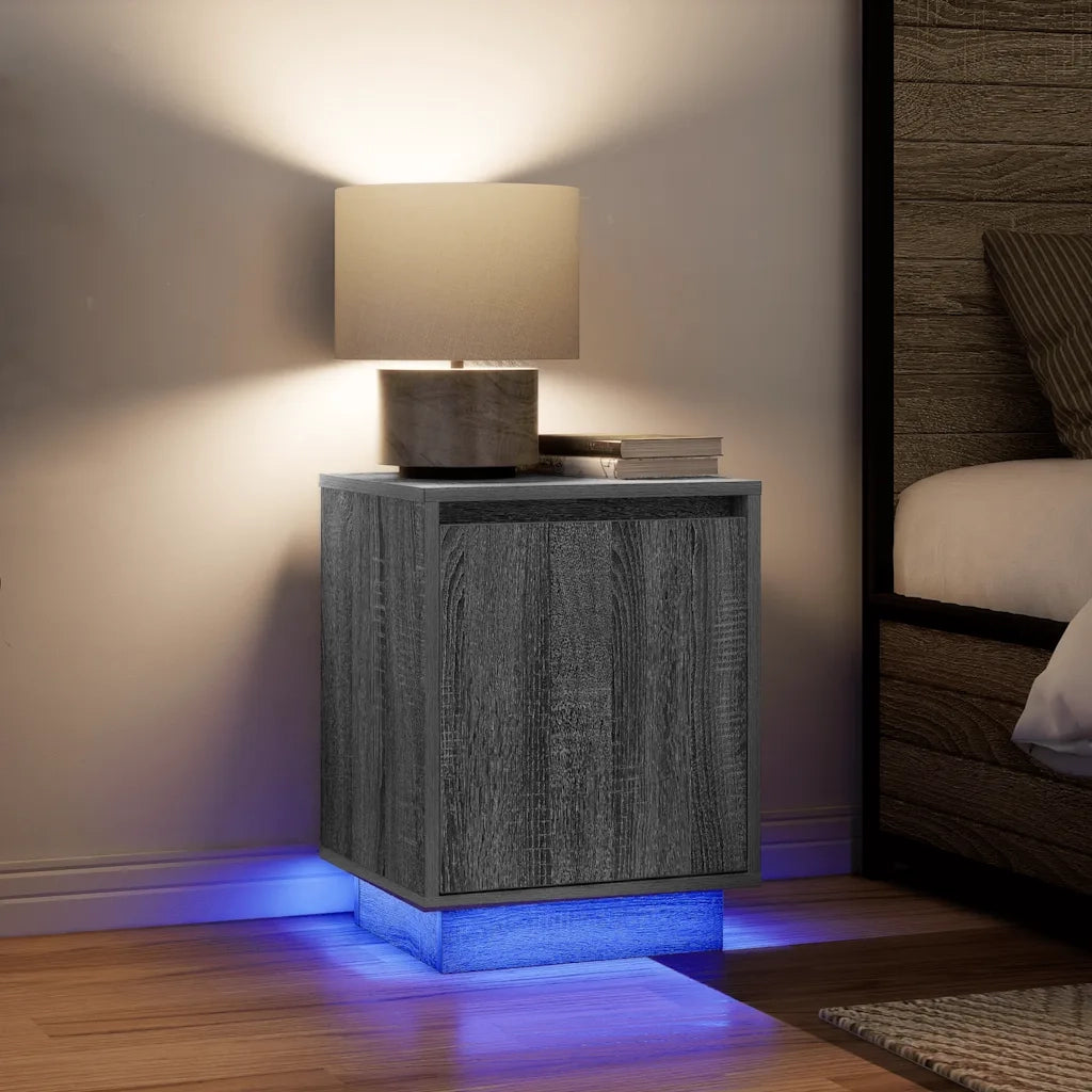 Comodino | Armadio da Notte | Mobiletto da notte con Luci LED Grigio Sonoma 38x34x50 cm