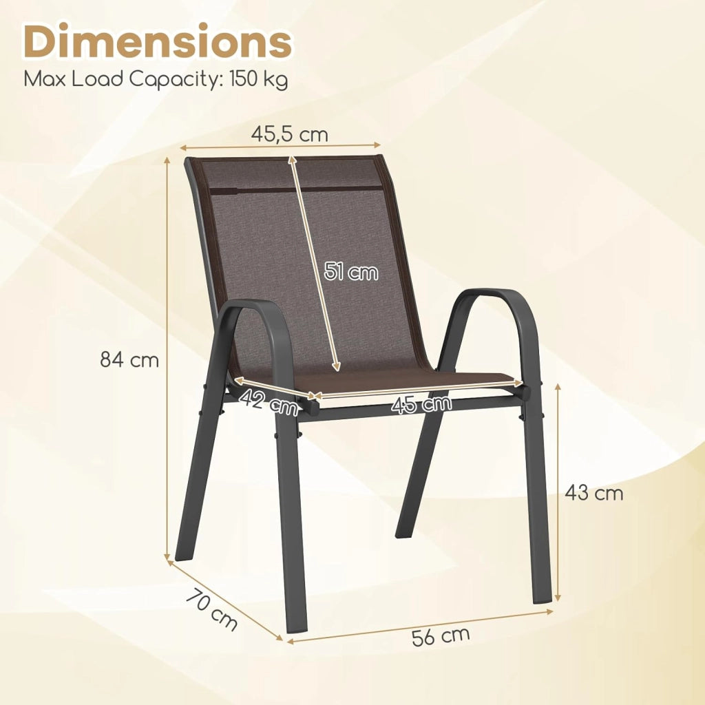 Set di 2/4 Sedie da Giardino, Sedie Impilabili da Esterno in Tessuto con Telaio in Metallo, Poltrona da Balcone con Braccioli e Schienale Alto, per Sala da Pranzo, Carico 150 kg (Marrone*4)