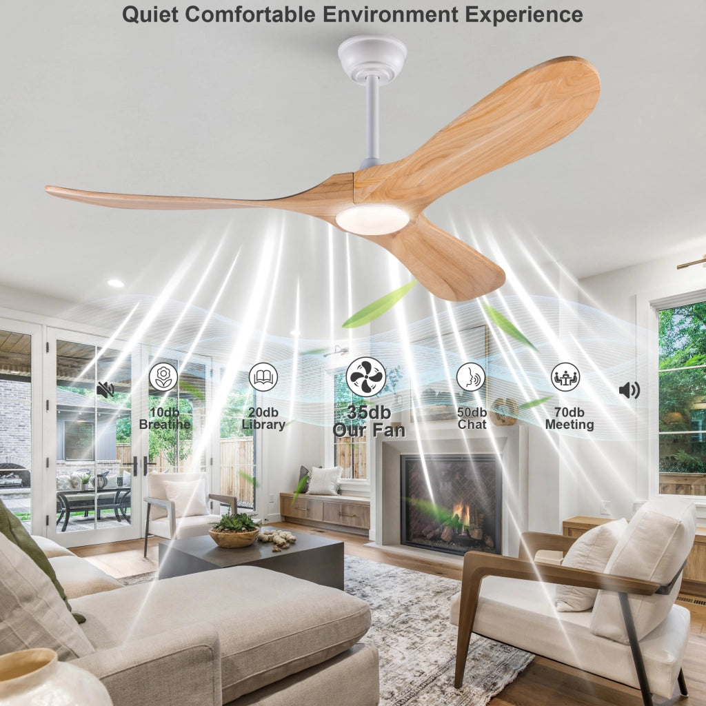 Ventilatore da soffitto 52 pollici con illuminazione e telecomando, 3 pale legno massello, 3CCT dimmerabile, 6 velocit¨¤ silenzioso