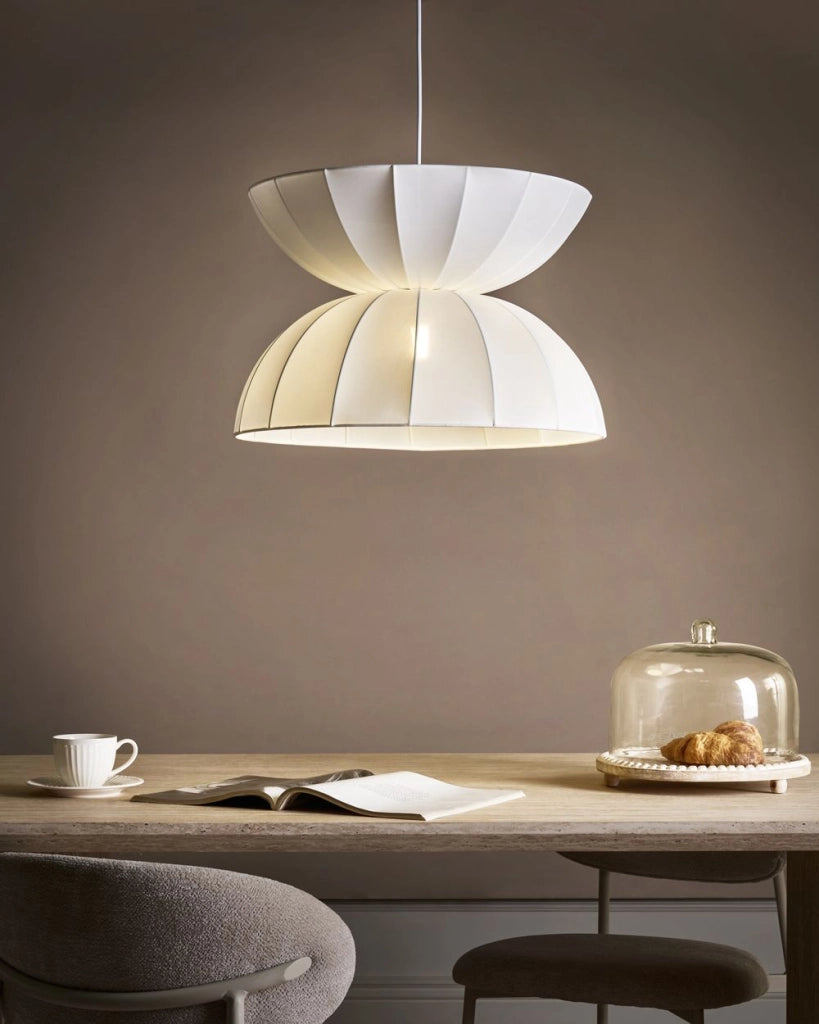 Lampada a sospensione in finta seta bianca Plafoniera Sala da pranzo Soggiorno Stile moderno