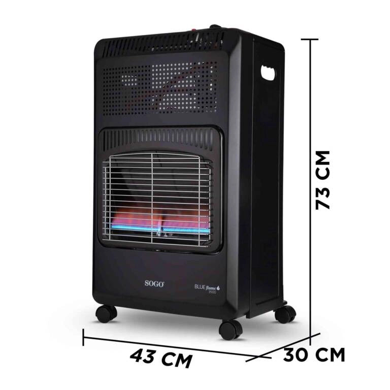 Stufa a gas pieghevole 3500W a fiamma blu con 2 livelli e ruote, consumo 255 g/h per riscaldamento ambienti - Sogo
