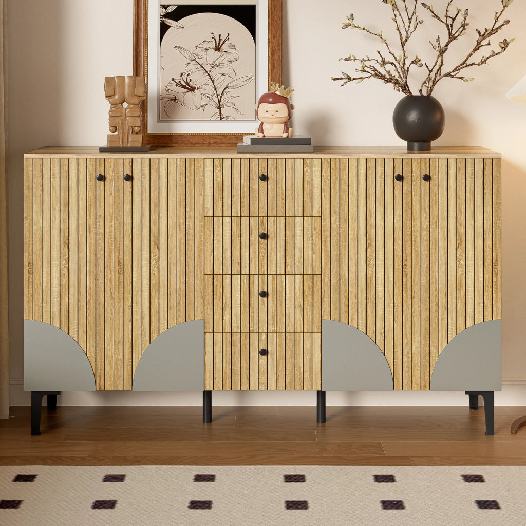Credenza con 4 Ante e 4 Cassetti; Design Moderno; in Pannello Truciolare; 160??36??94 cm; Legno