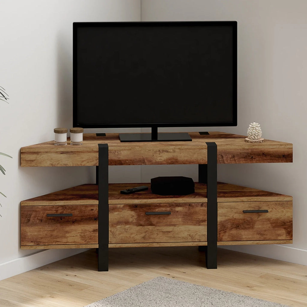 IDMarket - Mobile TV angolare in legno AUSTRIA 110 cm con gambe a perno e cassetti