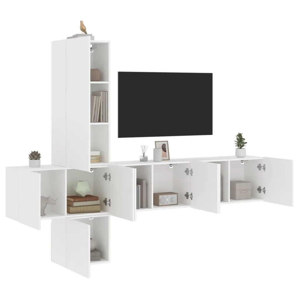 Mobili TV a Muro 5pz | Armadietto TV | Mobile Porta TV Bianchi in Legno Multistrato