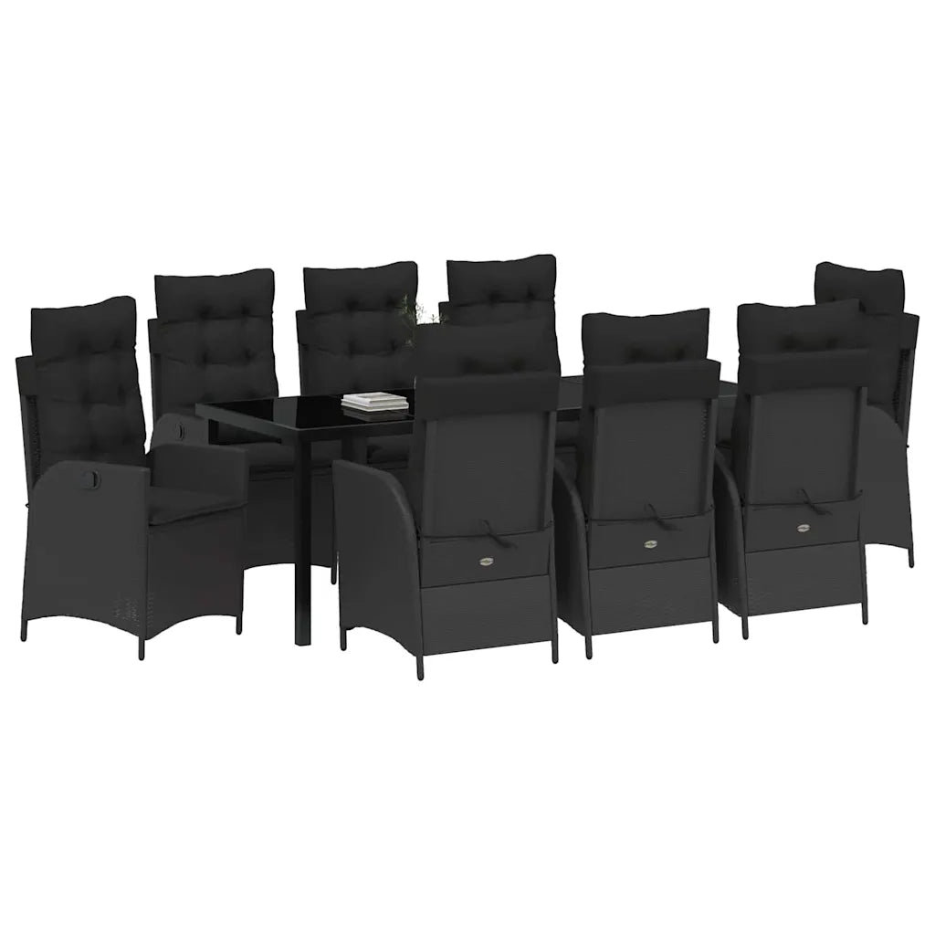 Set da Pranzo per Giardino con cuscino 9 pcs Nero polyrattan 3380490