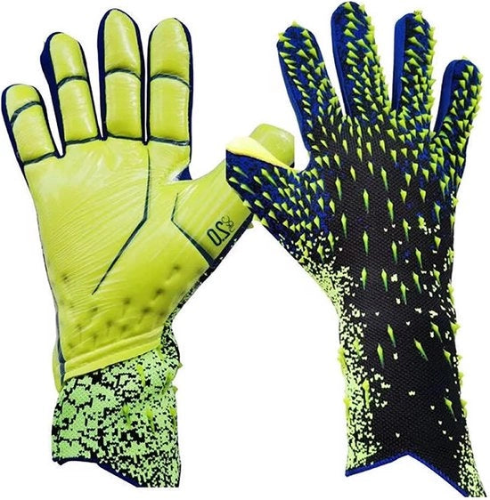 Guanti da Portiere Calcio di Alta Qualità con Palmo in Latice con Protezione Vertebrale per le Dita e Doppia Cintura per la Caviglia - Per Giovani e Adulti