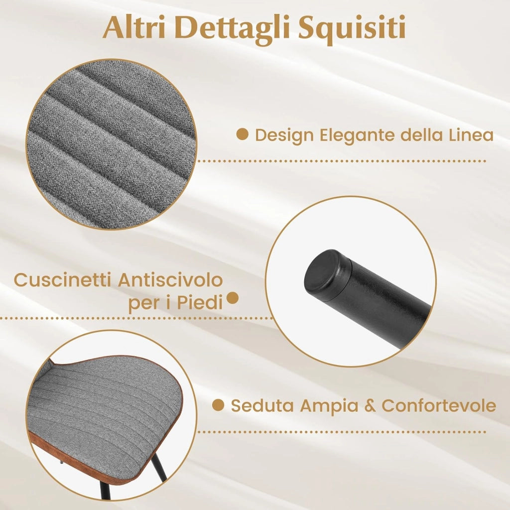 Set di 2 Sedie da Pranzo, Sedia da Pranzo Senza Braccioli, Sedia con Schienale Curvo, Piedini Antiscivolo, Sedia da Cucina con Gambe in Metallo, Portata 150 kg, 57 x 49 x 81 cm