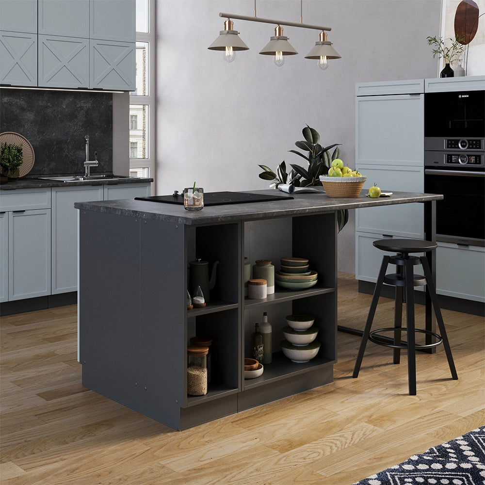 Isola cucina Fame-Line Blu-grigio chiaro/Antracite 90 cm con cassetto, senza piano di lavoro Vicco