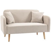Divano a Due Posti, Design Moderno, Include 2 Cuscini, Gambe in Legno, 130 x 70 x 80 cm, Crema