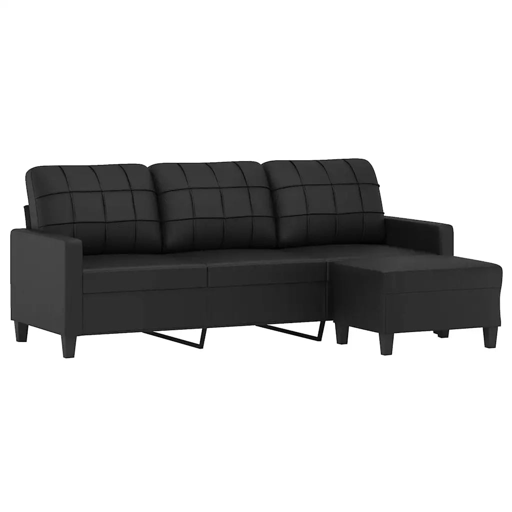 Divano | Divano da soggiorno | Sofa a 3 Posti con Poggiapiedi Nero 180 cm in Similpelle