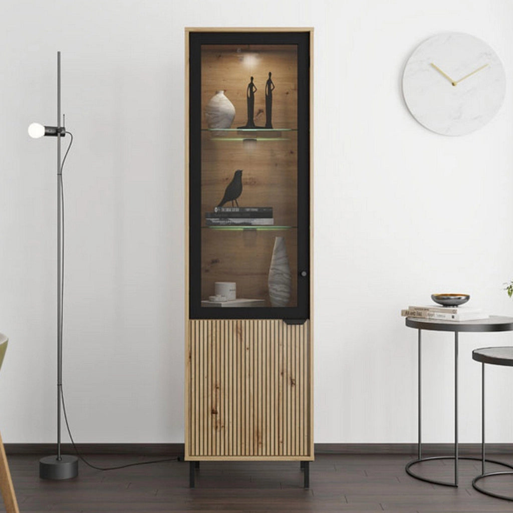 Mobile Espositore Sorisole, Vetrina 4 Ripiani, 54.5x40x195h cm Marrone Rovere Nodi