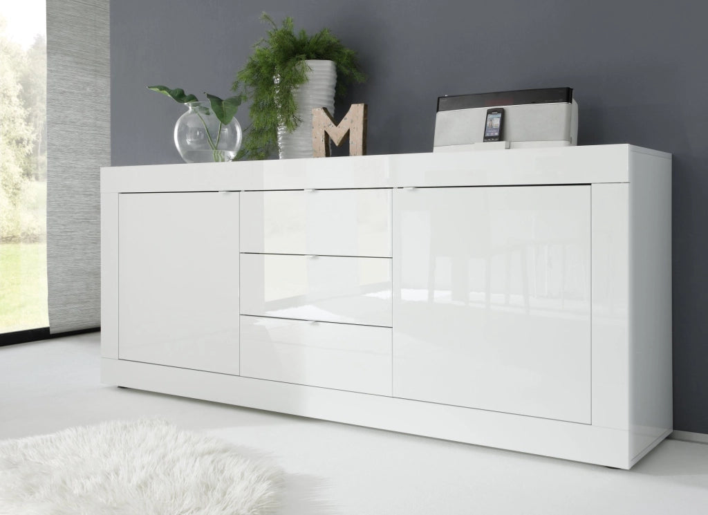 Madia Pasubio, Credenza 2 Ripiani, 210x42x85.8h cm Bianco Lucido