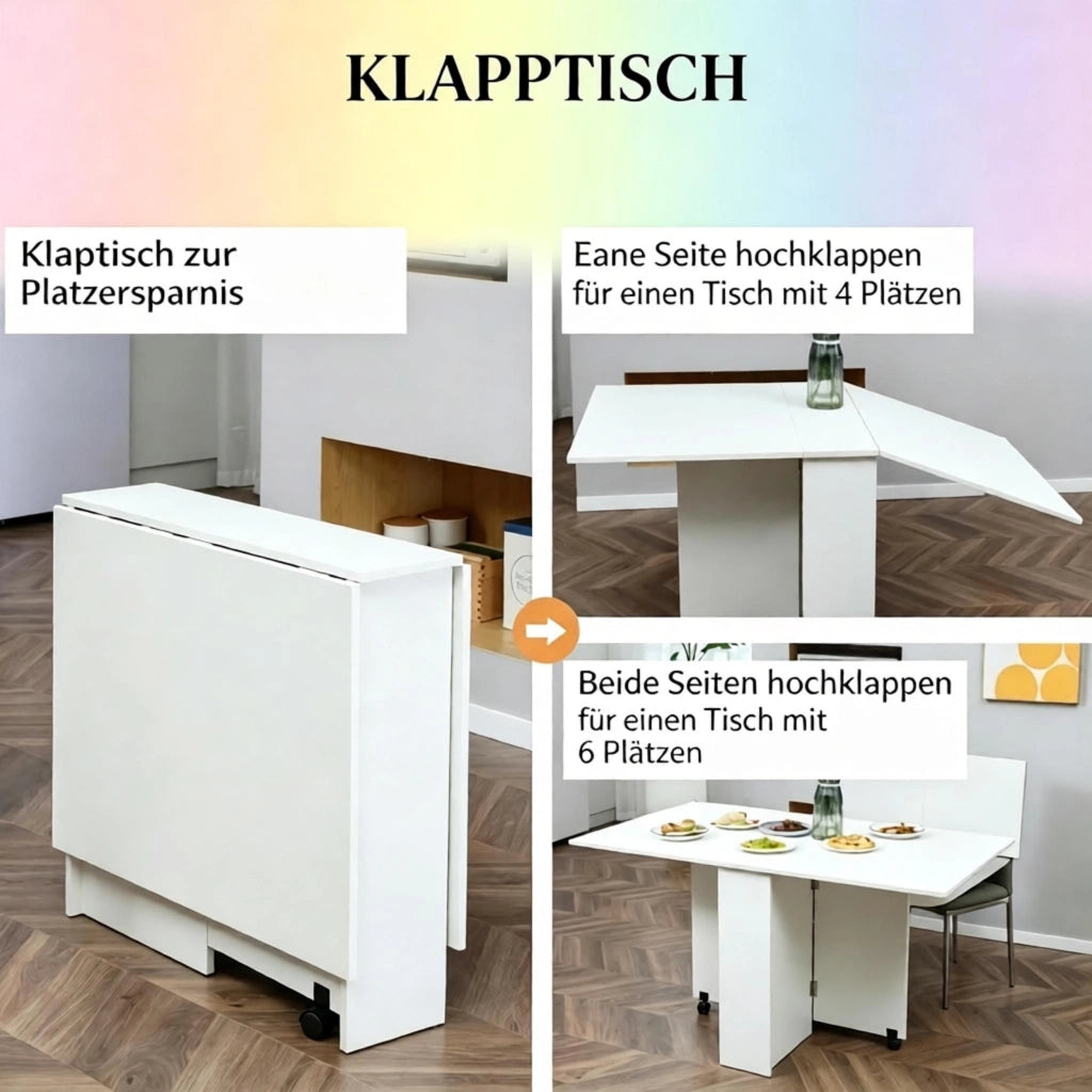 Tavolo da pranzo - pieghevole su ruote - compatto - tavolino mobile - versatile - solo tavolo