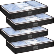 Cassa di Stoccaggio per Letto con Coperchio Grande - Set di 4 Casse di Stoccaggio con Zip per Biancheria da Letto (Nero)