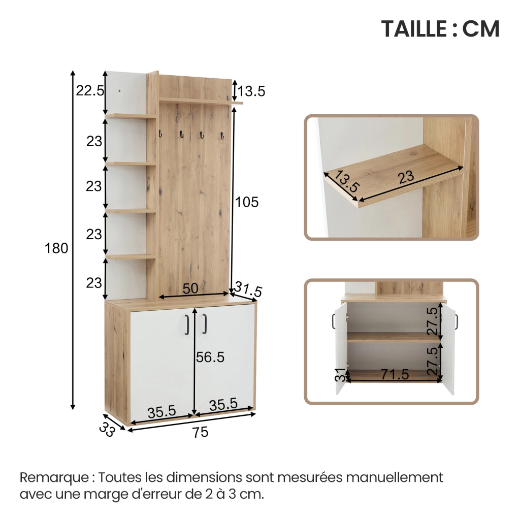 OKWISH Mobile da Ingresso con 2 Ante e 6 Vani Aperti, Scarpiera Salvaspazio, in Pannello di Particelle, 75 x 33 x 180 cm