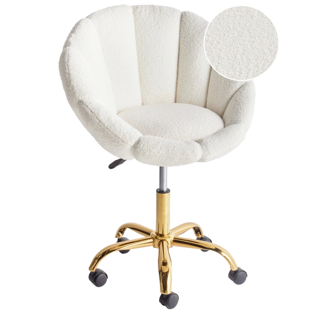 Elegante sedia da ufficio girevole in tessuto bouclè bianco con base regolabile in altezza Design moderno Home Office