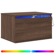 Set di 2 Comodini | Armadio da Notte | Mobiletto da notte a Parete con luci LED Rovere Marrone