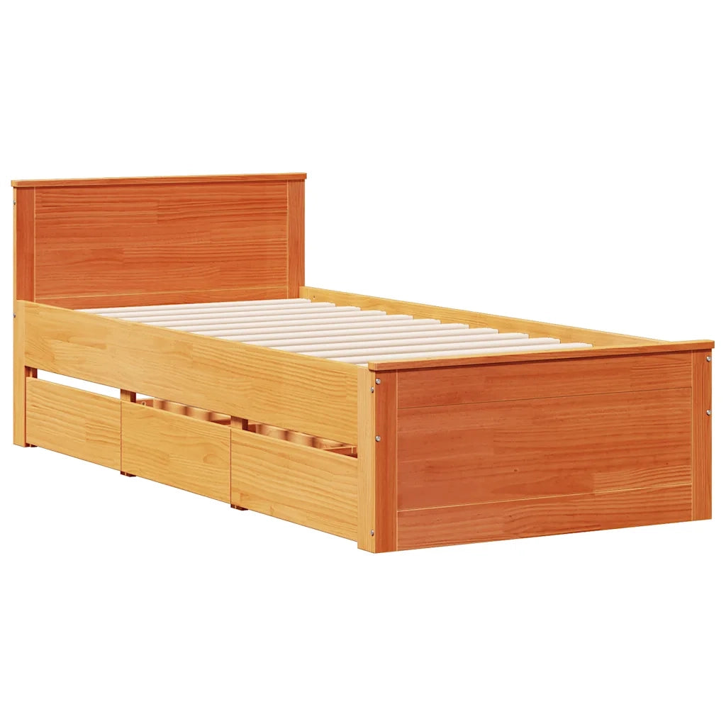 Letto Libreria senza Materasso Marrone Cera 75x190 cm in Pino 3308947