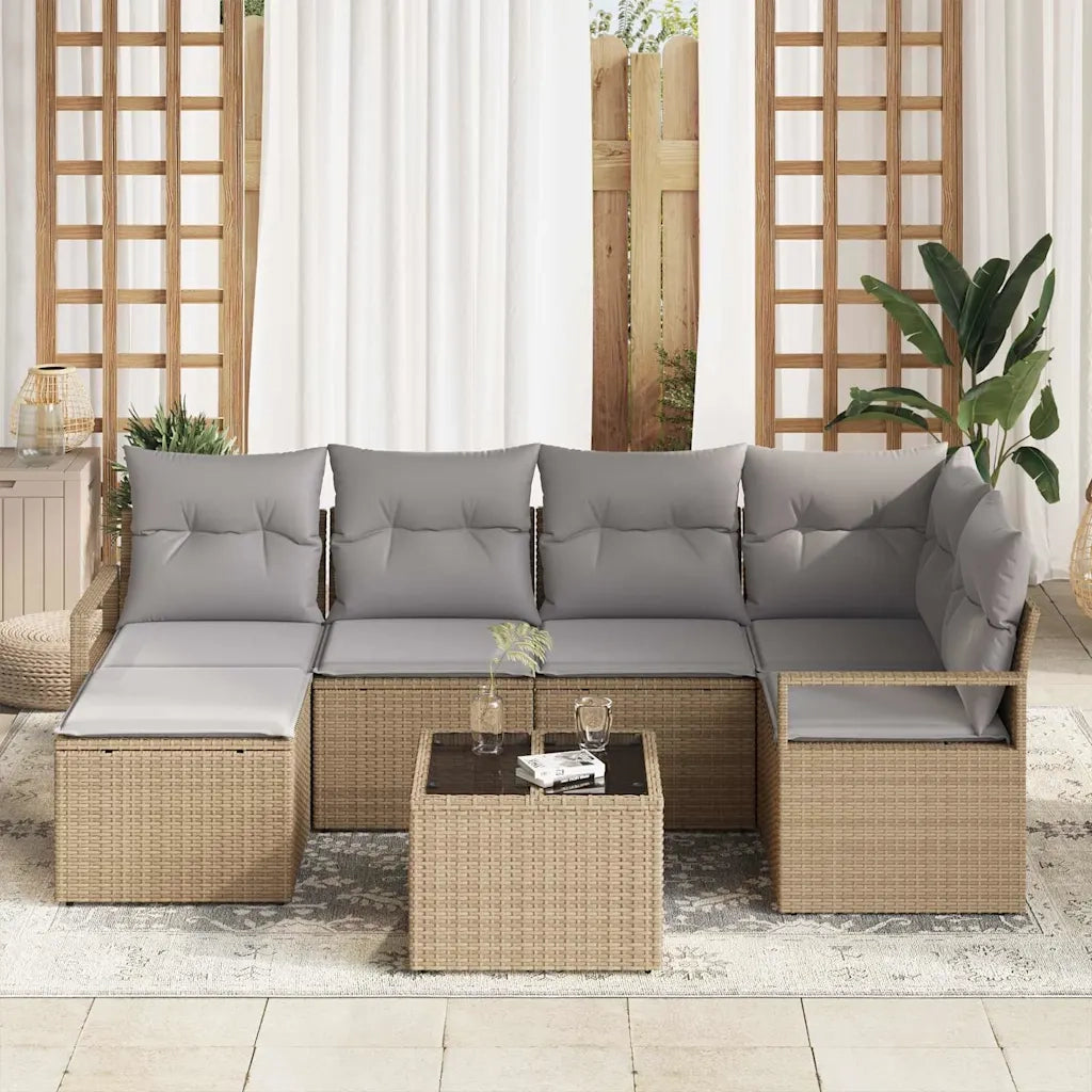 Set di divani con cuscino 7 pcs Beige polyrattan