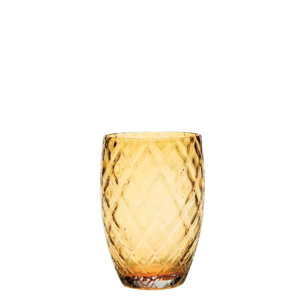 Set 6 Bicchieri Tumbler Losanghe in Vetro Soffiato a Bocca Colore Ambra, Design a Rombi Raffinato ed Elegante per una Tavola di Grande Stile