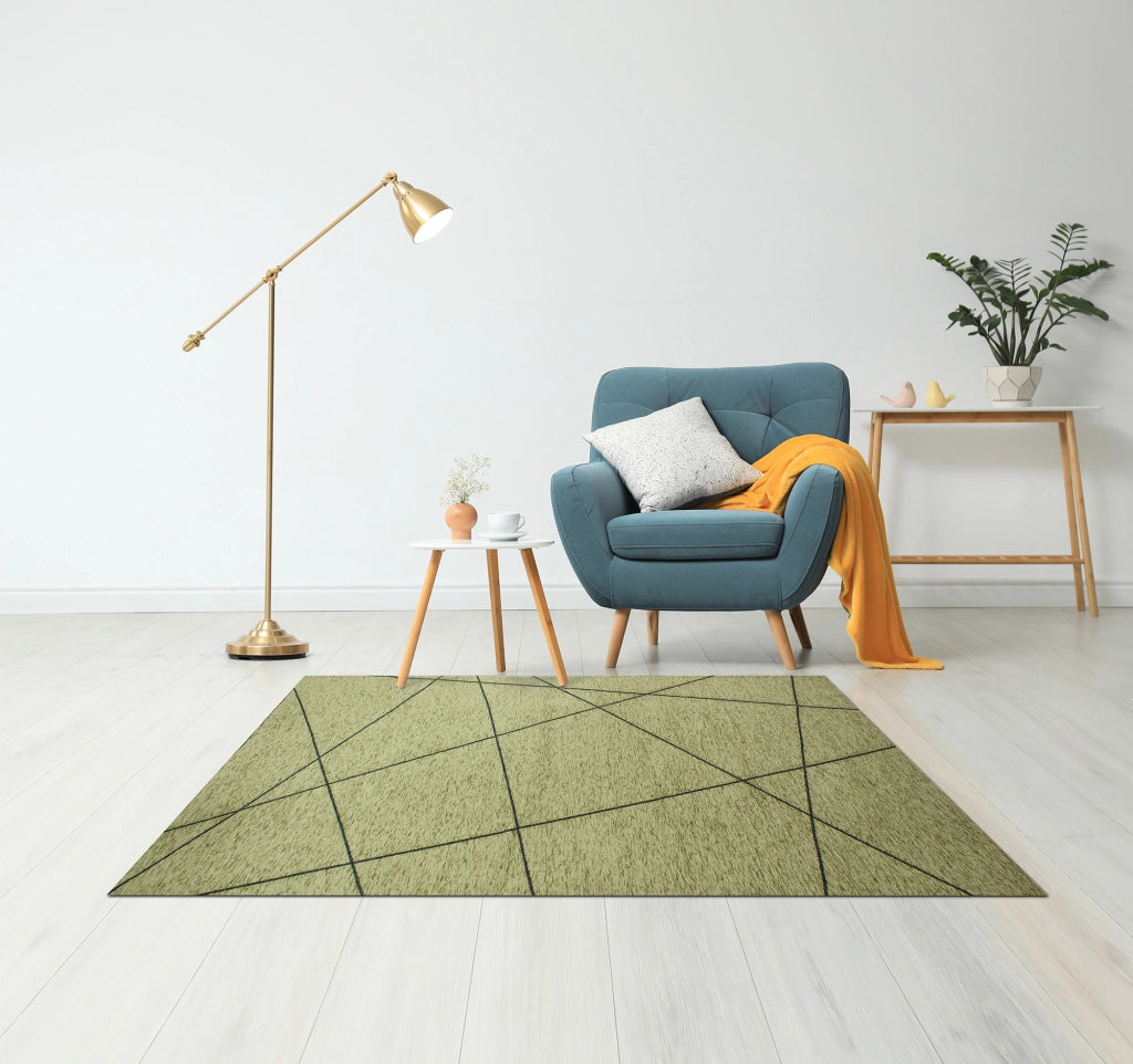 Tappeto Arredo Moderno Morbido in Ciniglia Ingresso Antiscivolo Prodotto Italiano  Soggiorno Camera Salotto Disegni Piazzati Cotone Varie Misure Grande Quarzo/Verde - 160x240 cm