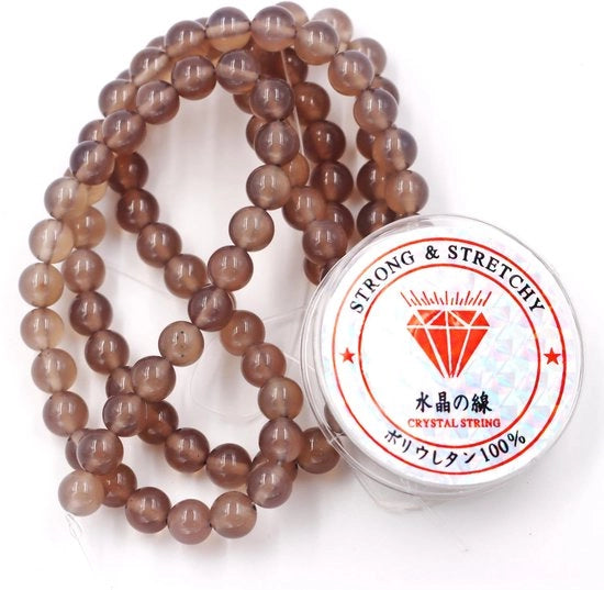 Kralen con corda per la creazione di accessori in DIY Pietre energetiche per bracciali curativi 8 mm = 96 pezzi e 1 rotolo di corda Agata grigia 8 mm