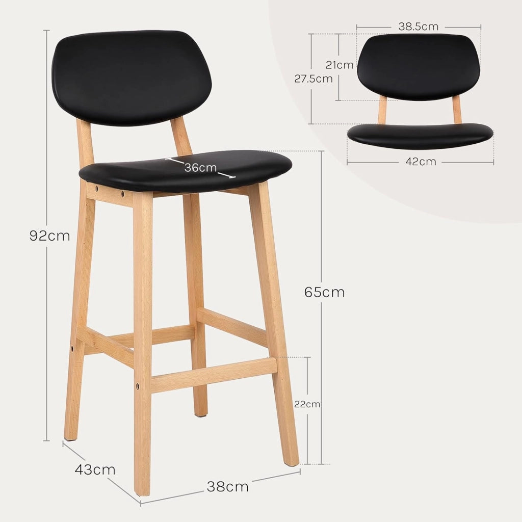 Sgabelli da Bar Sedia Alta Cucina con Schienale Poggiapiedi PU Gambe di Faggio Comodo Nero 4 Pezzi, BH51sz-4