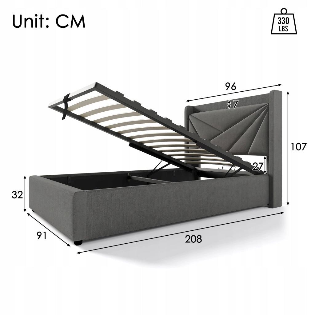Letto singolo con cassetto e USB-C - Xylo - 90x200 - Lino