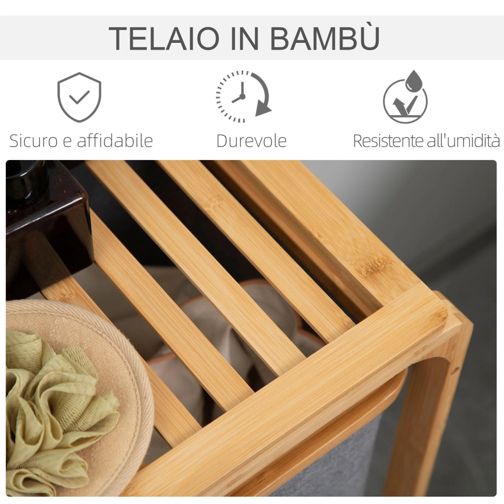 Cesto Portabiancheria con 3 Cassetti in Tessuto e Bamb¨´ ¨C zephmum ¨C 50x32x70cm