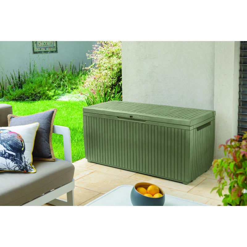 Baule da Esterno Springwood 305L con Ruote e Seduta - Effetto Legno Verde - Keter