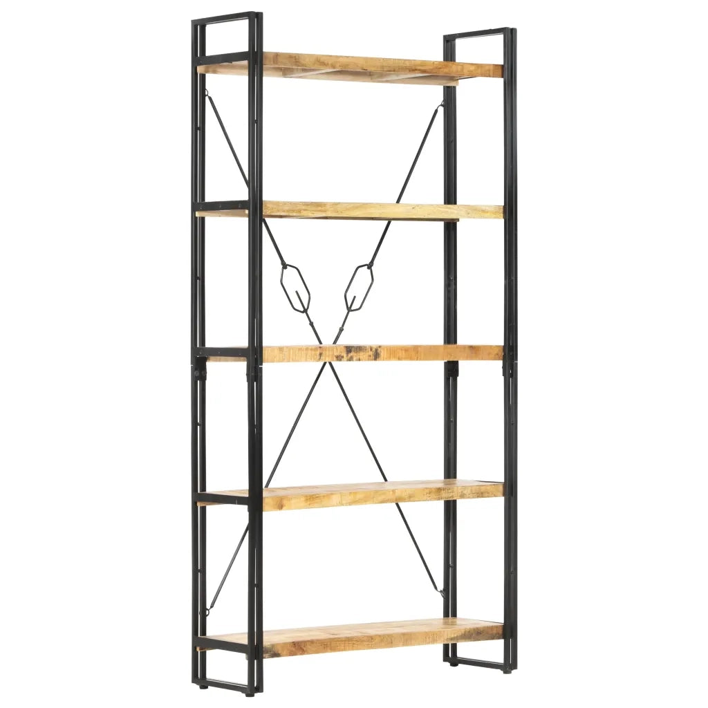 Libreria a 5 Ripiani-Scaffale per Libri-Mobile di Stoccaggio 90x30x180 cm in Legno Massello di Mango