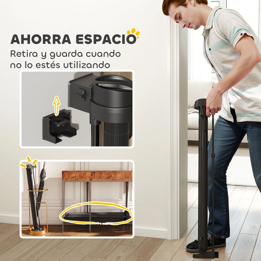 Barriera per Cani Retrattile con Chiusura a Interruttore per Porte Scale ¨C Zephmum ¨C 142x10x87 cm Nero