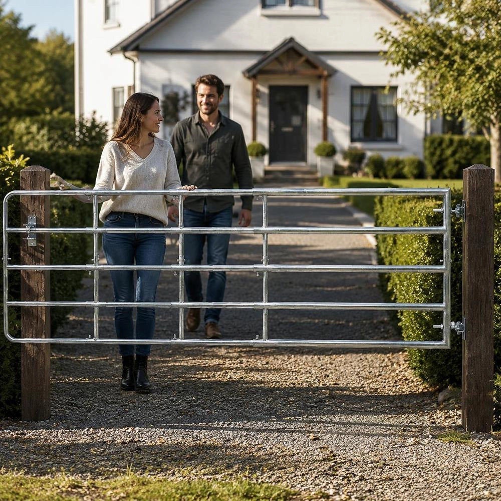 5-pipe Pasture Gate Steel (150-400)x90 Cm Silver