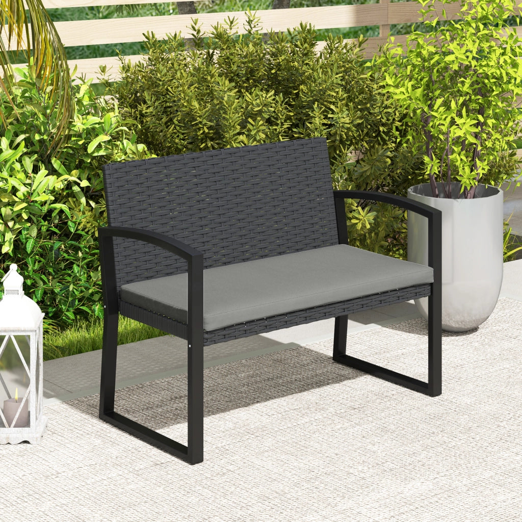 Panchina Giardino Set 2 Posti ¨C zephmum ¨C Resina Intrecciata Grigio Antracite 103x58x78cm
