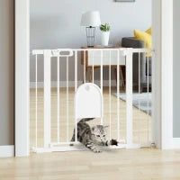 Cancellino per Cani Regolabile con Porta Piccola e Chiusura Automatica, 75-103x76cm, Bianco