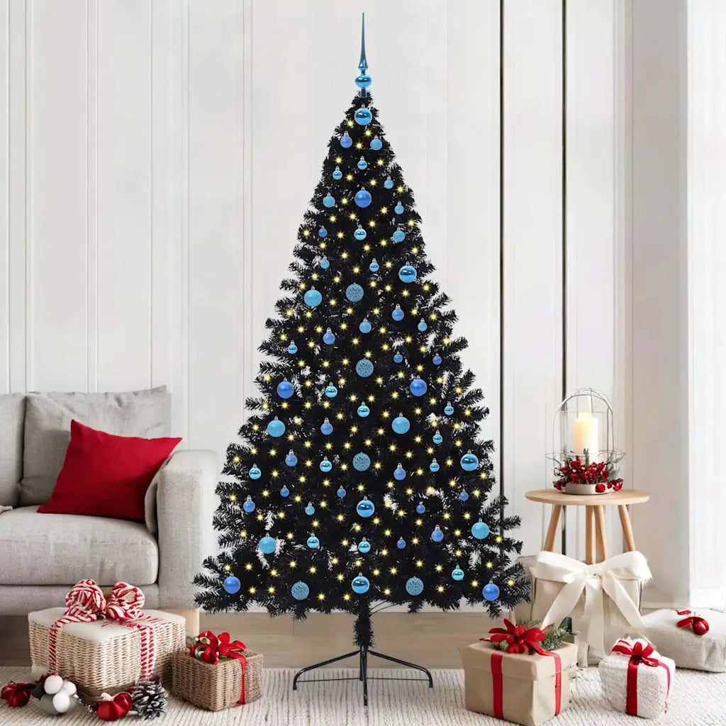 Albero di Natale artificiale con luci integrate Nero 210 cm PVC 3397161