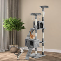 Albero Tiragraffi per Gatti con Due Cucce in Peluche e Sisal Grigio 50x50x170 cm