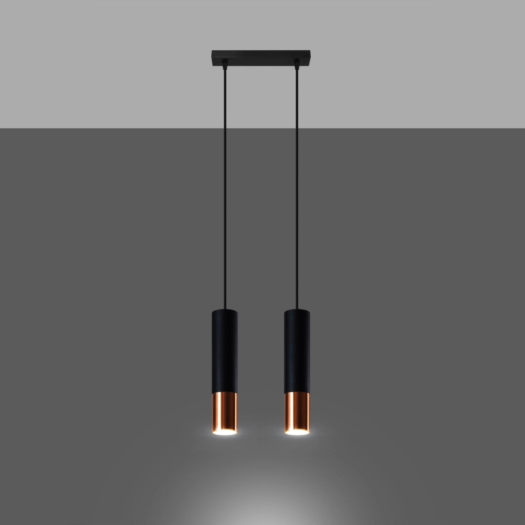 Lampada a sospensione LOOPEZ Ocean Green a 2 luci in acciaio ramato nero opaco, 30 cm