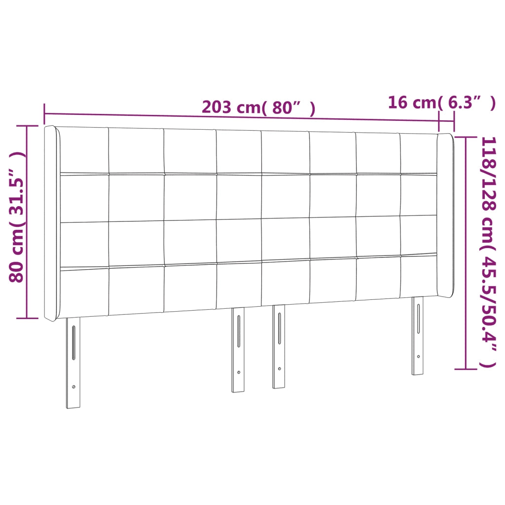 Testiera ad Orecchio Nera 203x16x118/128 cm in Velluto