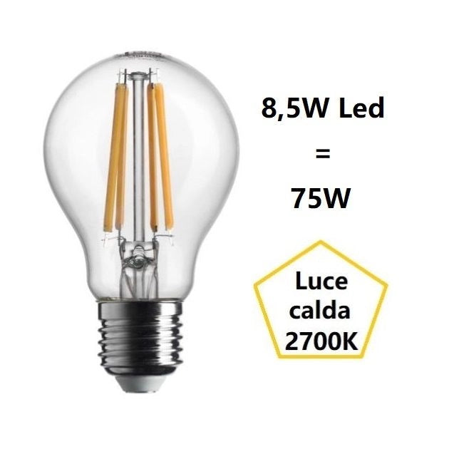 LAMPADINA GOCCIA LED 8,5W LUCE CALDA 2700K 1055 LUMEN E27 BOT LIGHTING