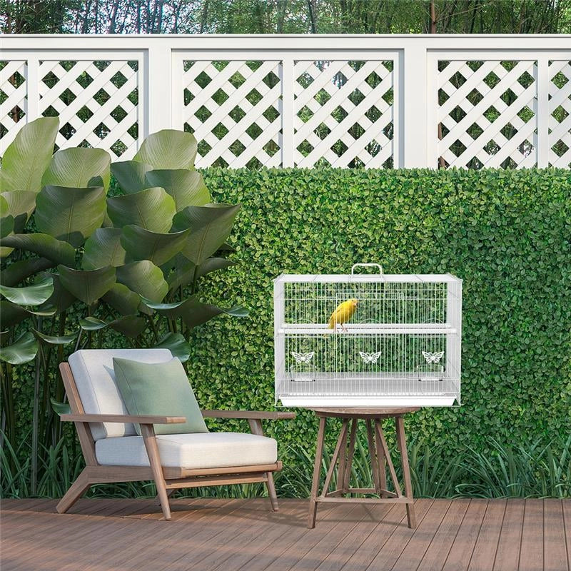 GABBIA PER UCCELLI IN METALLO CON POSATOI, CIOTOLE PER CIBO E MANIGLIA, 60X41X41CM - BIANCO