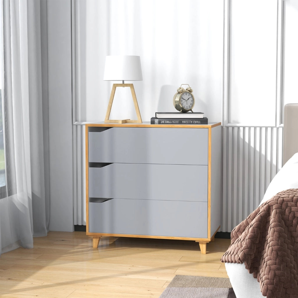 Cassettiera moderna con 3 cassetti maniglia incorporata e dispositivo anti-ribaltamento, Cassettiera in legno Grigio-Cassettiere
