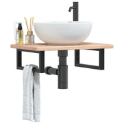 Ripiano a Parete per Lavabo in Acciaio e Massello di Rovere 3302333