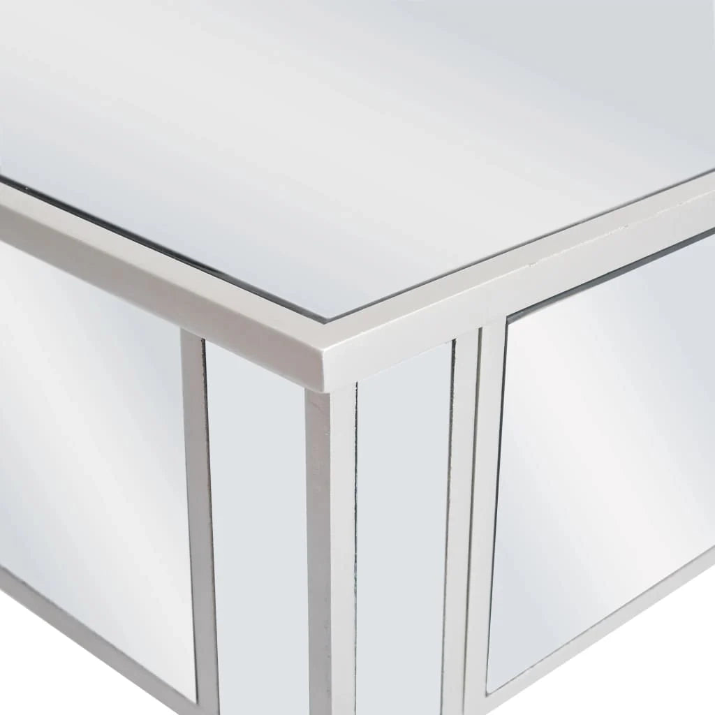 Toeletta tavolo da trucco di design mobili per camera da letto specchio 80 x 38 x 76 cm con sgabello MDF e vetro 02_0006380