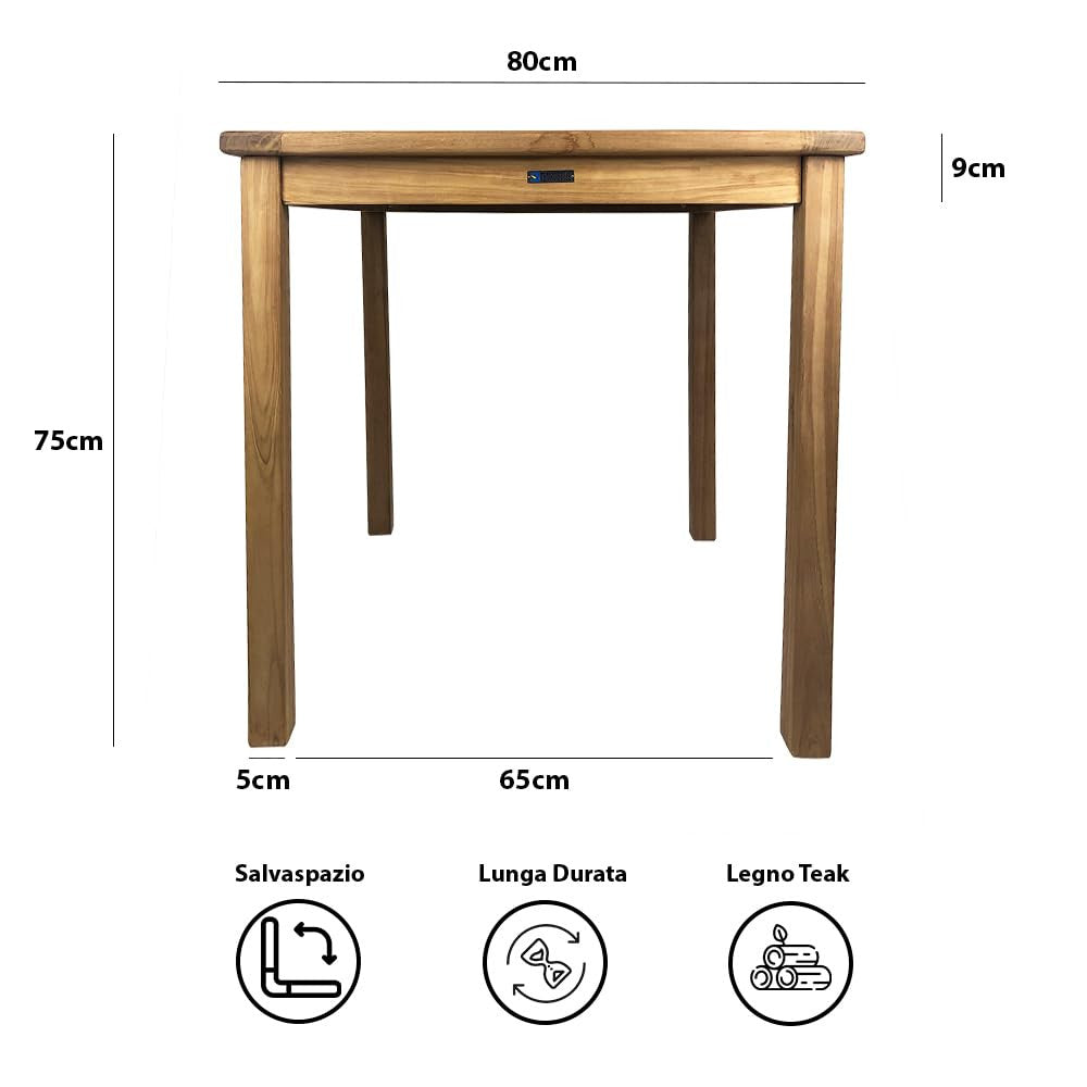 Tavolo per Giardino da Esterno Quadrato Bistrot 80x80 cm in Teak