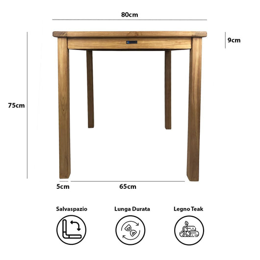 Tavolo per Giardino da Esterno Quadrato Bistrot 80x80 cm in Teak