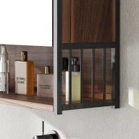 Mobiletto con Specchio Sospeso da Bagno in MDF, Truciolato, 56x20x65 cm, Marrone