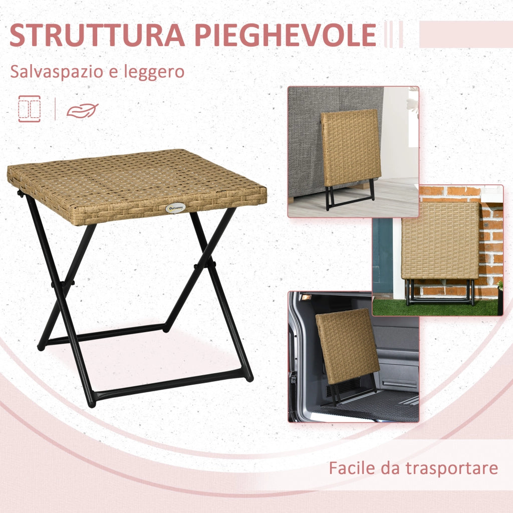 Tavolino da Giardino Pieghevole in Rattan Sintetico e Acciaio ¨C zephmum ¨C Vimini 40x40x40