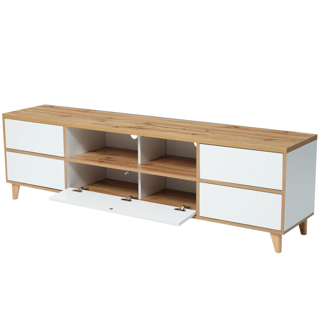Mobile TV con 4 Ante e 2 Vani; Stile Moderno; Soggiorno; 175??37??51 cm; in MDF; Bianco e Effetto Legno